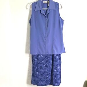 Kathie Lee Collection Blue Sleeveless Top & Blue Print Maxi-Skirt-Large Skirt 14